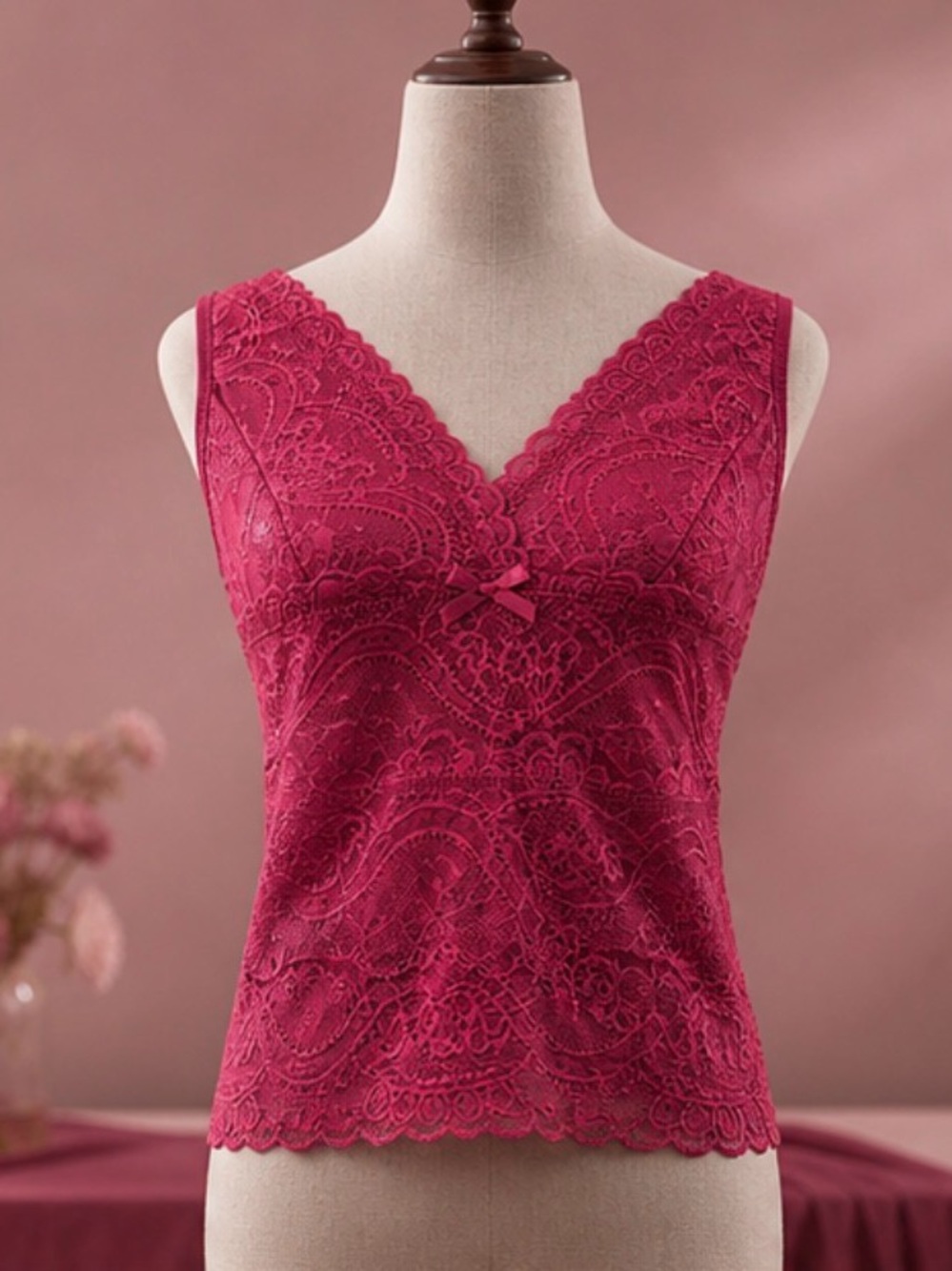 Cider Red Lace Cami Top Sleeveless Coquette